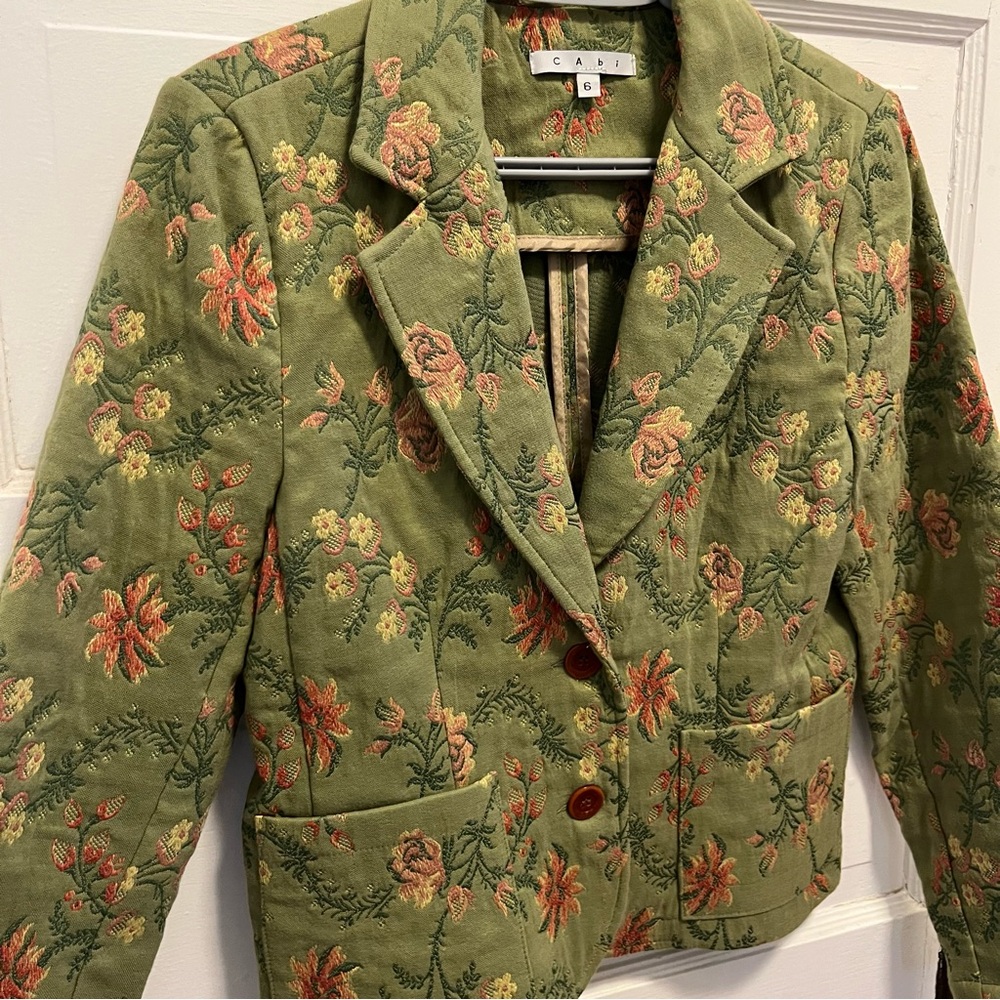 CAbi Green Floral Embroidered Blazer
